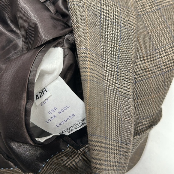 Peter Millar Suit Jacket Blazer Sports Coat Plaid Wool Tan Brown Mens Size 42R - Picture 10 of 11